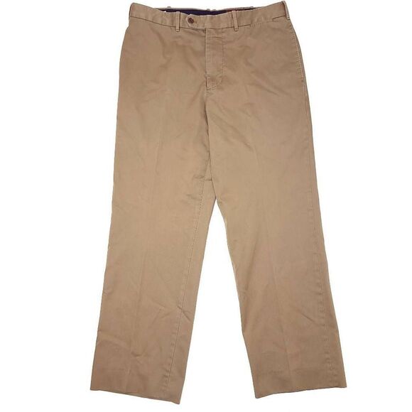 Hickey Freeman Pima Cotton Pants Mens 35x29 Brown Flat Front Classic - Picture 1 of 8